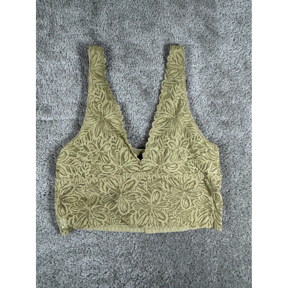 Aerie Floral Lace Ribbed Back Bralette Olive Green Medium 480114 3227